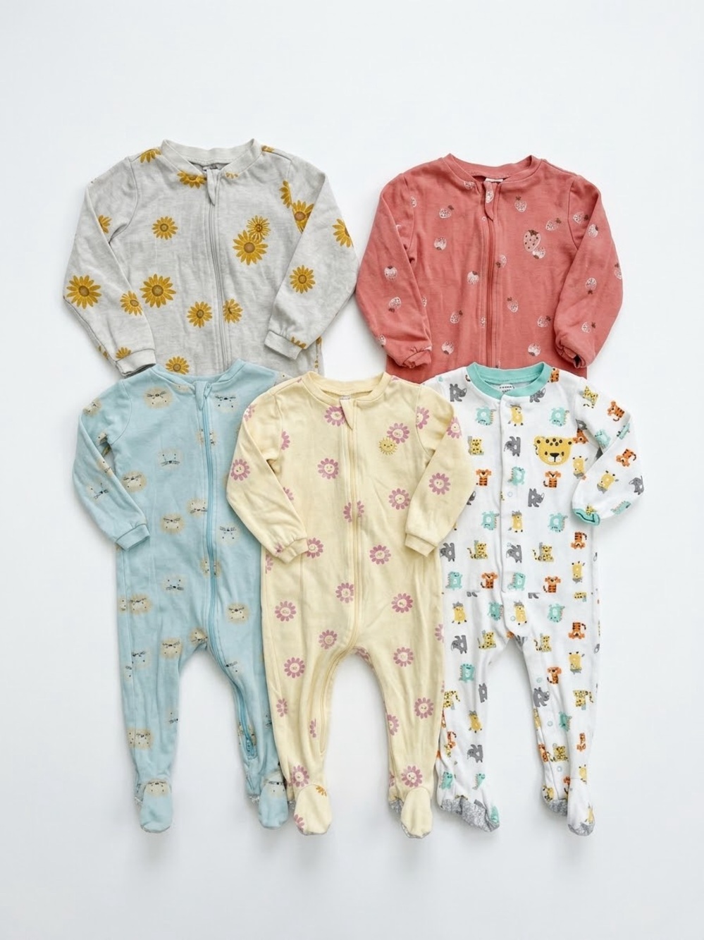 Pekkle Baby Girl Footed Sleepers Lot of 5 Zip Pajamas Size 24M